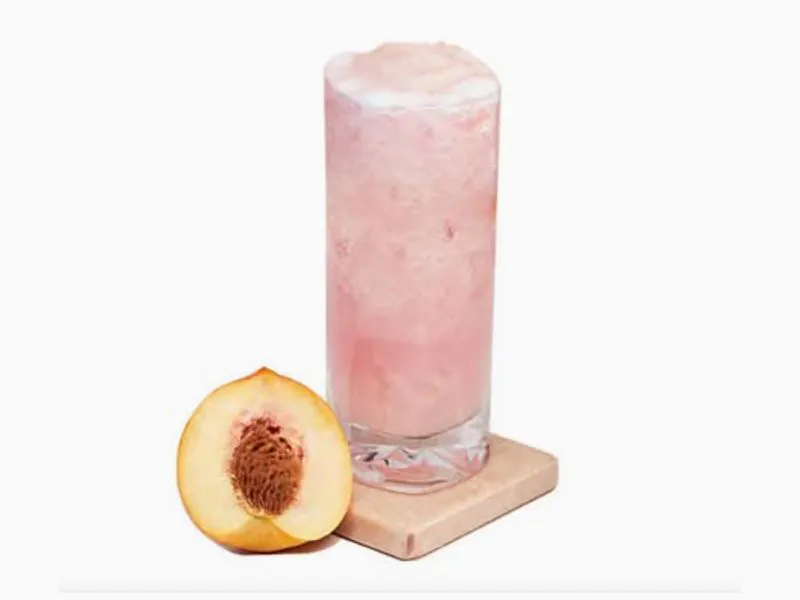 Sweet peach-infused drink at ZERO& Newbury Street, a Bubble Tea Shop in Boston