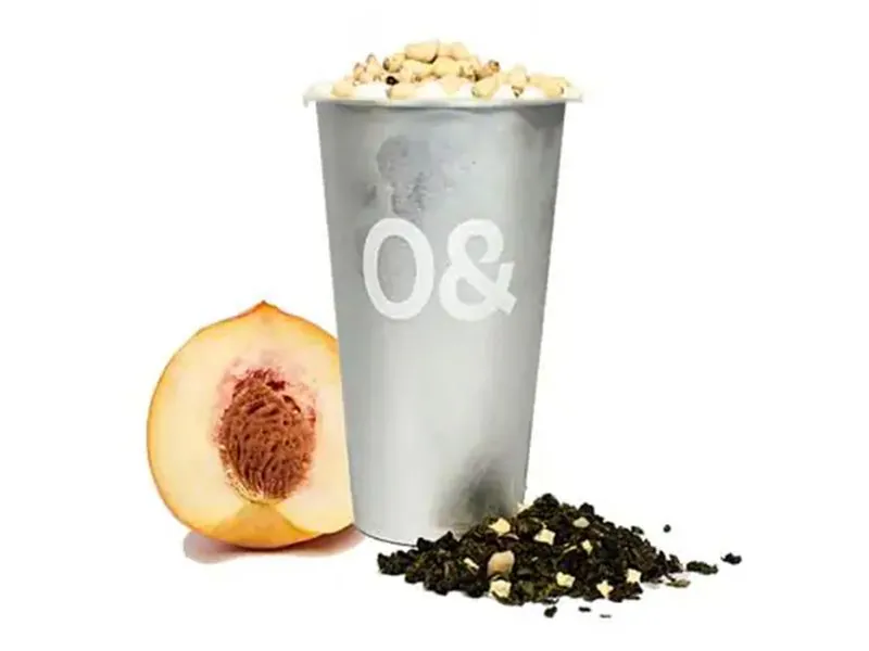 Warm peach oolong tea at ZERO& Newbury Street, a Bubble Tea Shop in Boston